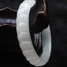 Load image into Gallery viewer, 10% OFF- 55/56/57 mm Certified Natural Jadeite Emerald A*Jade Handcarved Flower Bangle X009