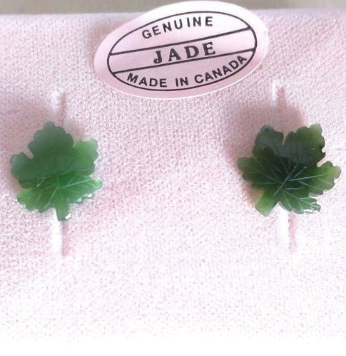 10% OFF- 2 pcs-Certified Natural Jadeite Emerald A*Jade Handcarved A Pair of Lucky Maple Leaf Jade Stud Earrings