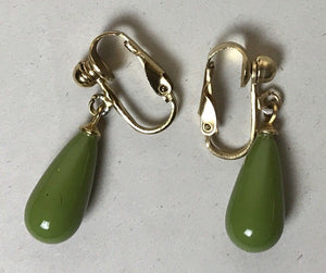 10% OFF- 2 pcs-Certified Natural Jadeite Emerald A*Jade Handcarved A Pair of Lucky Jade Dangle Clip Earrings