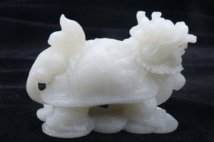 4.72''/120mm L-Chinese Genuine Natural White Jade Handcarved Lucky Auspicious Statue