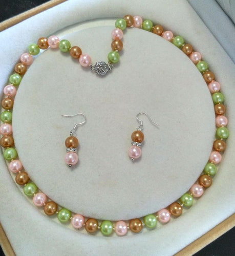 10% OFF- 18 in/460 mm L-Certified Natural Fine 3 Color South Sea Shell Pearl Necklace + Earrings