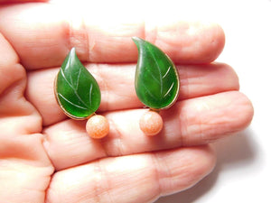 10% OFF- 2 pcs-Certified Natural Jadeite Emerald Jade A Pair of Coral Leaf Jade Clip Earrings《Grade A》