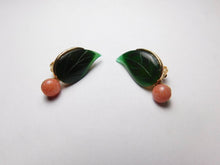 Load image into Gallery viewer, 10% OFF- 2 pcs-Certified Natural Jadeite Emerald Jade A Pair of Coral Leaf Jade Clip Earrings《Grade A》