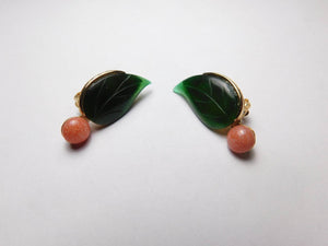 10% OFF- 2 pcs-Certified Natural Jadeite Emerald Jade A Pair of Coral Leaf Jade Clip Earrings《Grade A》