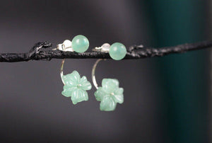 10% OFF- 2 pcs-Certified Natural Jadeite Emerald Jade A Pair of Flower Jade Earrings《Grade A》