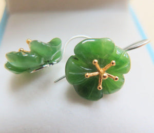 10% OFF- 2 pcs-Certified Natural Jadeite Emerald Jade A Pair of Lucky Flower Jade Earrings《Grade A》