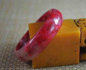 10% OFF- 57/58/59 mm Certified Natural Red Peach Blossom Emerald A*Jade Handcarved Bangle X32