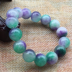 190 mm/7.5 in-Certified Natural Multi-Color Icy Emerald A Jade Beads Stretchy Bracelet