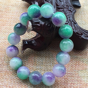 190 mm/7.5 in-Certified Natural Multi-Color Icy Emerald A Jade Beads Stretchy Bracelet