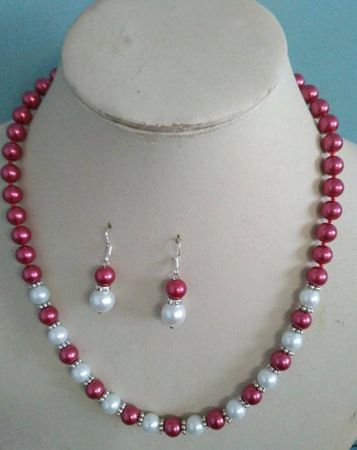 10% OFF- 18 in/460 mm L-Certified Natural Fine Red White South Sea Shell Pearl Necklace + Earrings