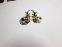 Load image into Gallery viewer, 10% OFF- 2 pcs-Certified Natural Pink Rhinestone Curled Leaf Earrings Gold Tone Screws Back