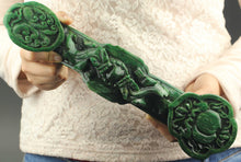 Load image into Gallery viewer, 14.7in/37cm H- Chinese Genuine Natural Green Jade HandCarved Big Ruyi Statue NO.B387