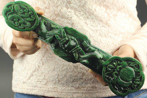 14.7in/37cm H- Chinese Genuine Natural Green Jade HandCarved Big Ruyi Statue NO.B387