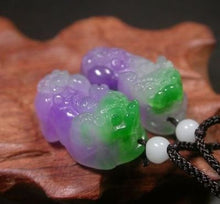 Load image into Gallery viewer, 10%OFF- 2 pcs Certified Natural Jadeite Emerald Jade Pixiu Feng Shui Pendans《Grade A》