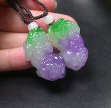 Load image into Gallery viewer, 10%OFF- 2 pcs Certified Natural Jadeite Emerald Jade Pixiu Feng Shui Pendans《Grade A》