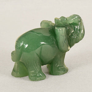 A Pair of Chinese Genuine Natural Green Jade HandCarved Elephant Feng Shui Statues (2pcs)