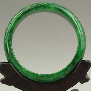 10% OFF- 54/55/56 mm Certified Natural Jadeite Emerald Jade Dragon Ruyi Flower Bangle《Grade A》NO.C230