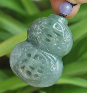 10%OFF- Certified Natural Icy Jadeite Emerald Jade Translucent Gourd Pendant《Grade A》3580