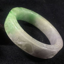 Load image into Gallery viewer, 10% OFF- 57/58/59 mm Certified Natural 3 Color Jadeite Emerald A*Jade HandCarved Ruyi Flower Bangle A034