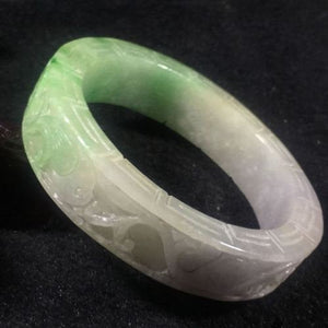 10% OFF- 57/58/59 mm Certified Natural 3 Color Jadeite Emerald A*Jade HandCarved Ruyi Flower Bangle A034