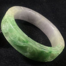 Load image into Gallery viewer, 10% OFF- 57/58/59 mm Certified Natural 3 Color Jadeite Emerald A*Jade HandCarved Ruyi Flower Bangle A034