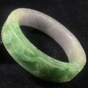 10% OFF- 57/58/59 mm Certified Natural 3 Color Jadeite Emerald A*Jade HandCarved Ruyi Flower Bangle A034
