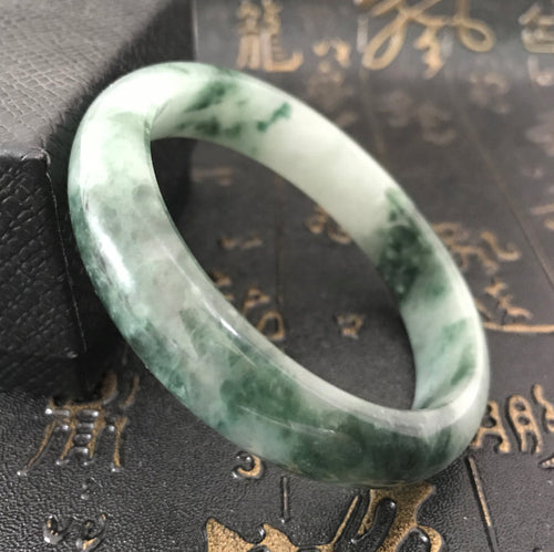 10% OFF- 54/55/56 mm Certified Natural Light Green Jadeite Emerald A*Jade HandCarved Ruyi Bangle A1940