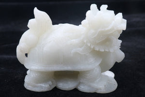 4.72''/120mm L-Chinese Genuine Natural White Jade Handcarved Lucky Auspicious Statue