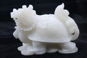 4.72''/120mm L-Chinese Genuine Natural White Jade Handcarved Lucky Auspicious Statue