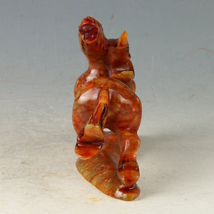 6.14''L-Chinese Antique Genuine Natural Red Jade HandCarved Lucky Horse Statue