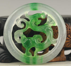 10% OFF- Certified Natural Jadeite Emerald Jade Handcarved Dragon Pendant《Grade A》NO.C867