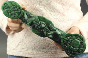 14.7in/37cm H- Chinese Genuine Natural Green Jade HandCarved Big Ruyi Statue NO.B387