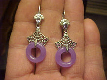 Load image into Gallery viewer, 10% OFF- 2 pcs Certified Natural Lavender Jadeite Emerald A*Jade HandCarved A Pair of Lucky Jade Doughnut Fan JOY HSN Amethyst Earrings