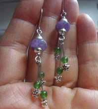 Load image into Gallery viewer, 10% OFF- 2 pcs Certified Natural Lavender Jadeite Emerald A*Jade HandCarved A Pair of Lucky Jade Boho Spaceship Star Amethyst Earrings