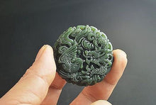 Load image into Gallery viewer, 10% OFF- Certified Natural Green Jadeite Emerald Jade HandCarved Dragon-Phoenix Pendant《Grade A》A88