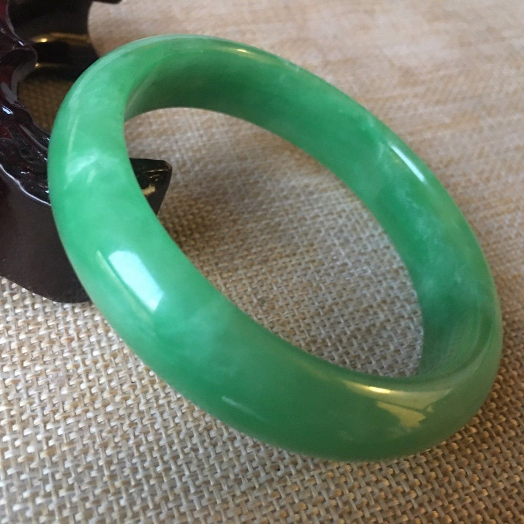 10% OFF- 58/59/60mm Certified Natural Green Jadeite Emerald A*Jade HandCarved Bangle L038