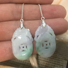 Load image into Gallery viewer, 10% OFF- 2 pcs-Certified Natural 3 Color Ice Jadeite Emerald Jade A Pair of Jade Earrings S925 Silver《Grade A》W0317