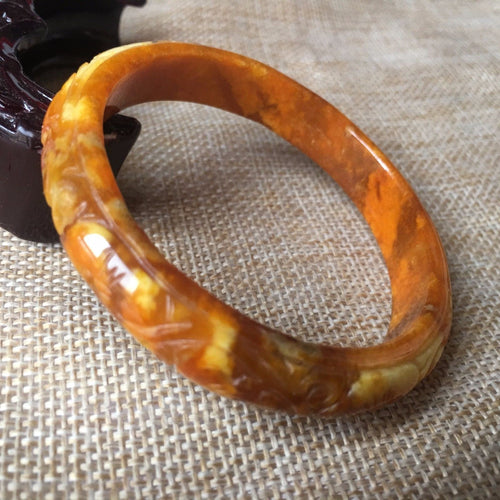 10% OFF- 54/55/56mm Certified Natural Yellow Jadeite Emerald A*Jade HandCarved Ruyi Flower Bangle L019