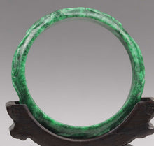 Load image into Gallery viewer, 10% OFF- 53/54/55mm Certified Natural Emerald A*Jade Handcarved Ruyi Flower Bangle A1940