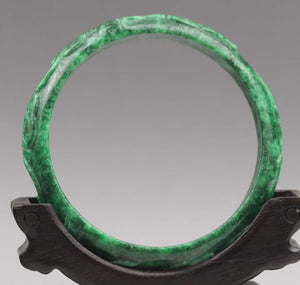 10% OFF- 53/54/55mm Certified Natural Emerald A*Jade Handcarved Ruyi Flower Bangle A1940