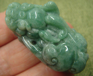 10% OFF- Certified Natural Oily Jadeite Emerald A*Jade HandCarved Translucent Pixiu Pendant C731