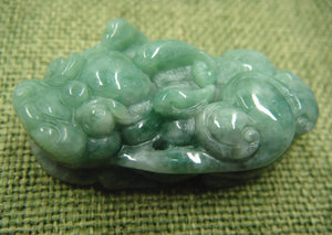 10% OFF- Certified Natural Oily Jadeite Emerald A*Jade HandCarved Translucent Pixiu Pendant C731