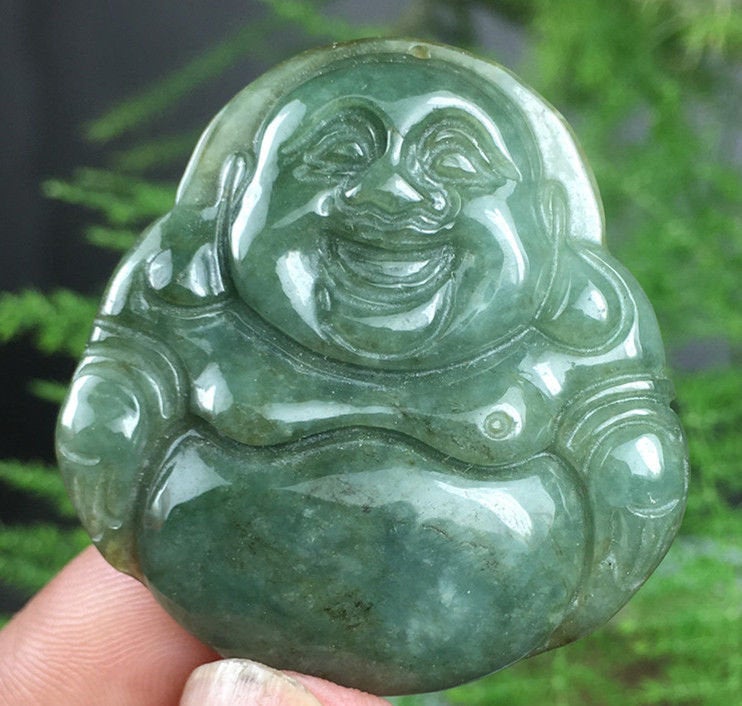 10% OFF- Certified Natural Oily Jadeite Emerald A*Jade HandCarved Buddha Pendant W055