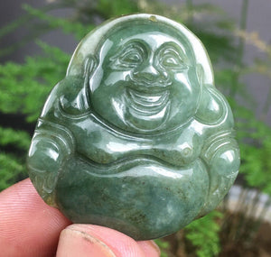 10% OFF- Certified Natural Oily Jadeite Emerald A*Jade HandCarved Buddha Pendant W055