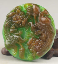 Load image into Gallery viewer, 10% OFF- Certified Natural Jadeite Emerald A*Jade HandCarved Double Dragon Pendant A1940