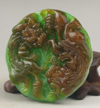 Load image into Gallery viewer, 10% OFF- Certified Natural Jadeite Emerald A*Jade HandCarved Double Dragon Pendant A1940