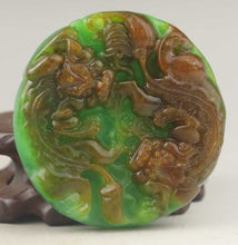 Load image into Gallery viewer, 10% OFF- Certified Natural Jadeite Emerald A*Jade HandCarved Double Dragon Pendant A1940