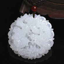 Load image into Gallery viewer, 10% OFF- Certified Natural White Emerald A*Jade HandCarved Dragon-Phoenix Pendant A88