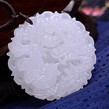 Load image into Gallery viewer, 10% OFF- Certified Natural White Emerald A*Jade HandCarved Dragon-Phoenix Pendant A88