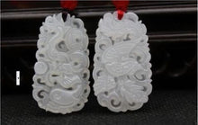 Load image into Gallery viewer, 10% OFF- 2 pcs Certified Natural White Emerald A*Jade HandCarved Dragon-Phoenix Pendants A88